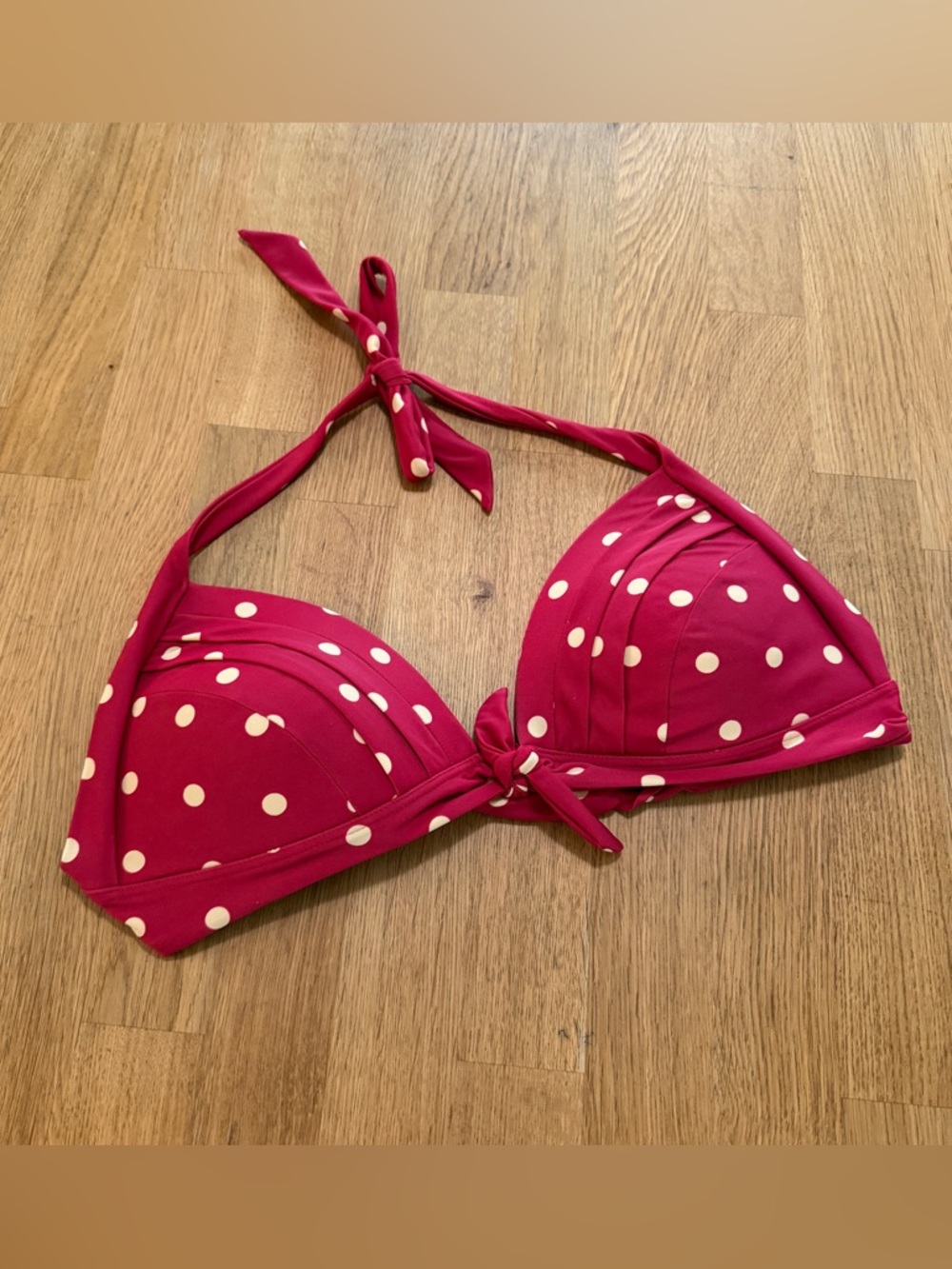 Unique Vintage LARGE Red White Polka Dot Wireless Padded Triangle Bikini Top